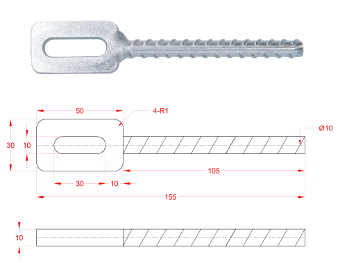 Kotvení do betonu na plotové dílce 130*30mm, na vrták ø 10mm, Zn